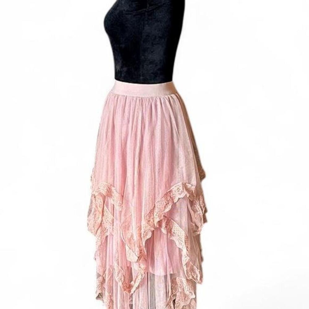 Pink Lace Handkerchief Hem Fairycore Skirt Size S